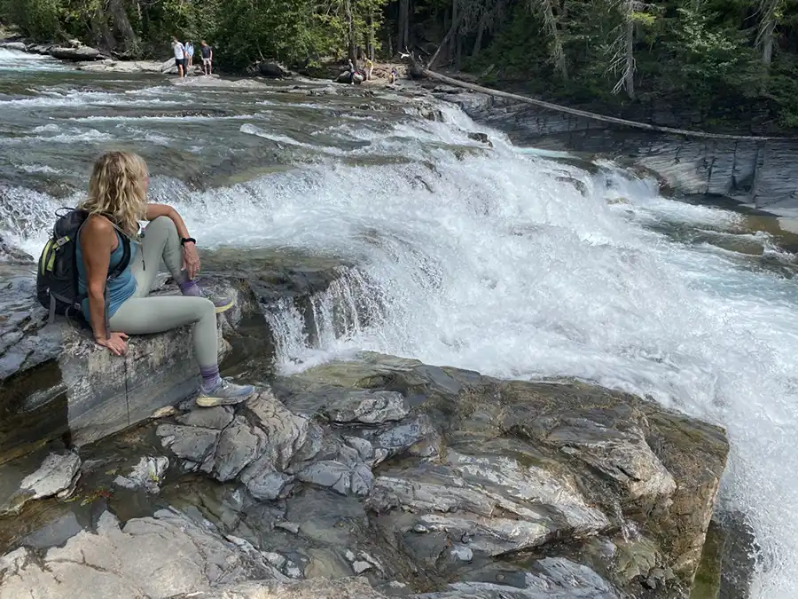 Annie overlooking a waterfall